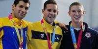 Recordista de vitórias no Pan, Thiago Pereira (C) quer medalha olímpica