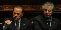 Primeiro Ministro da Itália, Silvio Berlusconi, ao lado de seu principal aliado Umberto Bossi