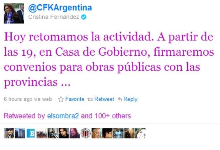 Cristina Kirchner anunciou retorno pelo Twitter