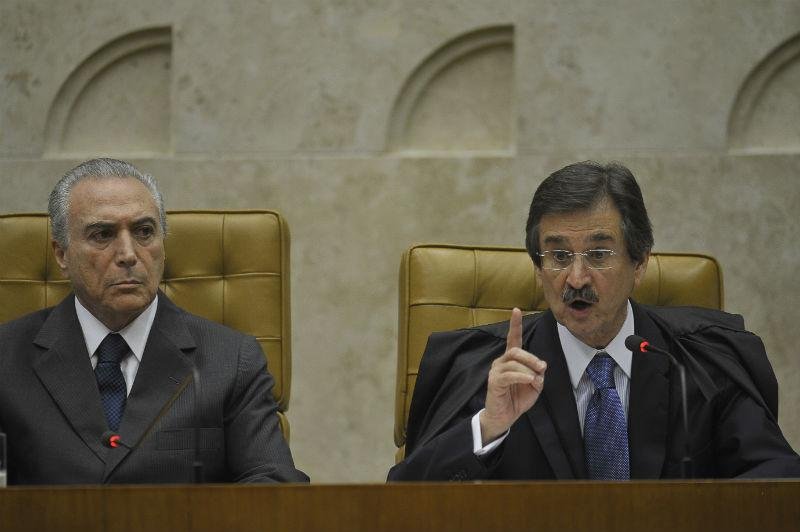 Michel Temer (&agrave; esquerda) participou da abertura do ano do Judici&aacute;rio com Peluso