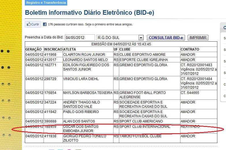 Nome de Oscar foi inscrito nesta sexta no Boletim Informativo Di&aacute;rio (BID) da CBF
