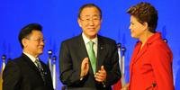 Secretário-geral da Rio+20, Sha Zukang, o secretário-geral das Nações Unidas, Ban Ki-moon, e a presidenta Dilma Rousseff participam da primeira reunião plenária da Conferência das Nações Unidas sobre o Desenvolvimento Sustentável