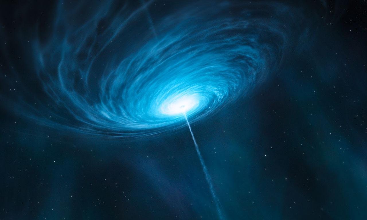 Concep&ccedil;&atilde;o art&iacute;stica do quasar brilhante 3C 279 visualizado por astr&ocirc;nomos