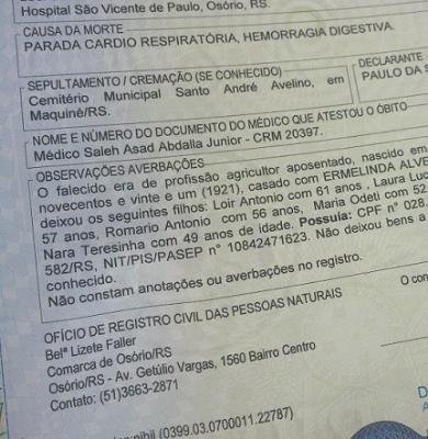 Atestado de &oacute;bito oculta erro de procedimento
