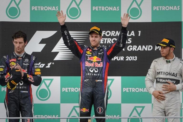 Webber, Vettel e Hamilton subiram ao p&oacute;dio no GP da Mal&aacute;sia
