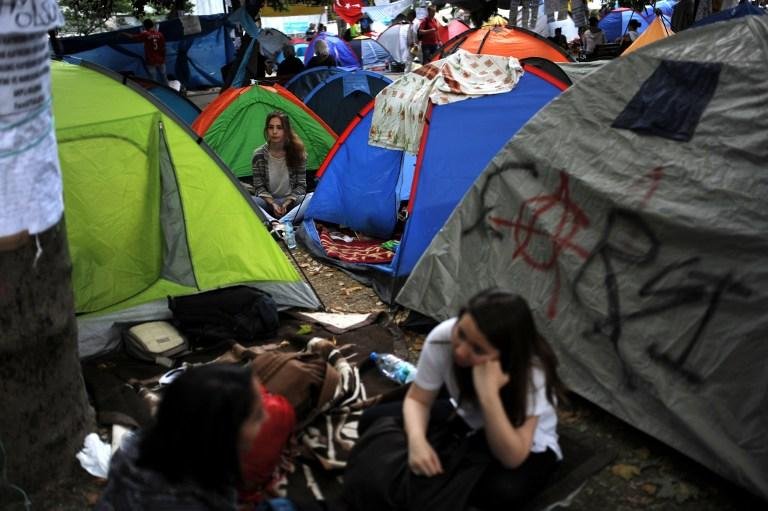 Manifestantes est&atilde;o acampados no parque Gezi 
