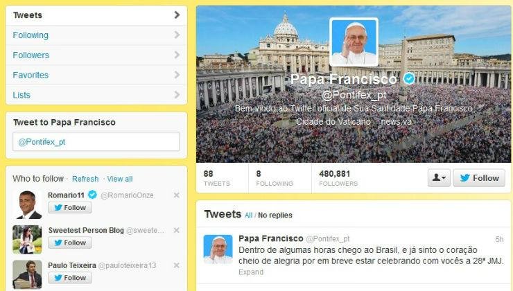 Papa escreveu mensagem no twitter a caminho do Brasil