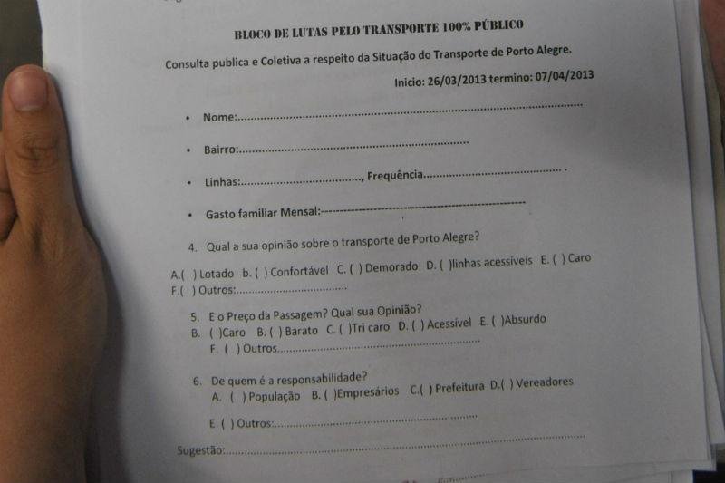 Question&aacute;rio perguntava sobre o pre&ccedil;o e a qualidade do transporte 