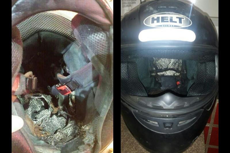 Capacete da v&iacute;tima ficou destru&iacute;do