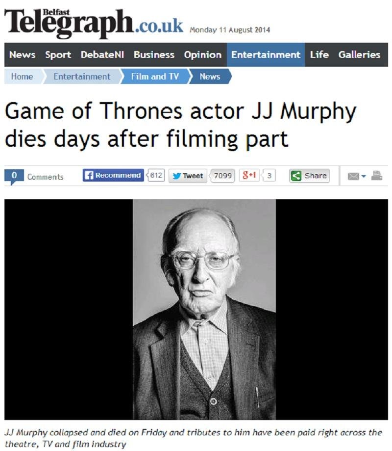 Ator de Game Of Thrones morre ap&oacute;s inicio das grava&ccedil;&otilde;es