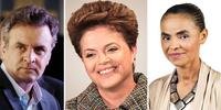 Aécio Neves, Dilma Rousseff (C) e Marina SIlva