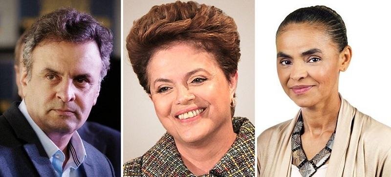 A&eacute;cio Neves, Dilma Rousseff (C) e Marina SIlva