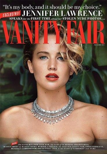 Capa da edi&ccedil;&atilde;o de novembro da Vanity Fair, Jennifer Lawrence mostrou indigna&ccedil;&atilde;o com o vazamento de suas fotos nuas