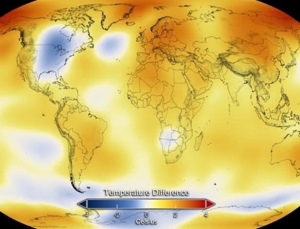 Mapa produzido pela NASA exibe a temperatura global de 2014