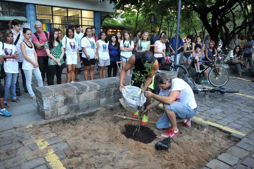 Ciclioativistas plantaram uma &aacute;rvore na frente da Faculdade de Educa&ccedil;&atilde;o da Ufrgs