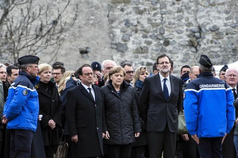 Hollande, Merkel e Rajoy prestam homenagem &agrave;s v&iacute;timas da trag&eacute;dia a&eacute;rea
