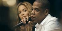 Jay-Z e Beyoncé durante a conferência que anunciou o lançamento oficial do Tidal