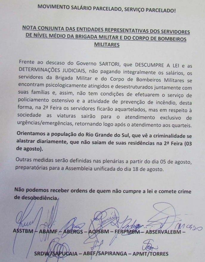 Entidades divulgaram documento com o alerta