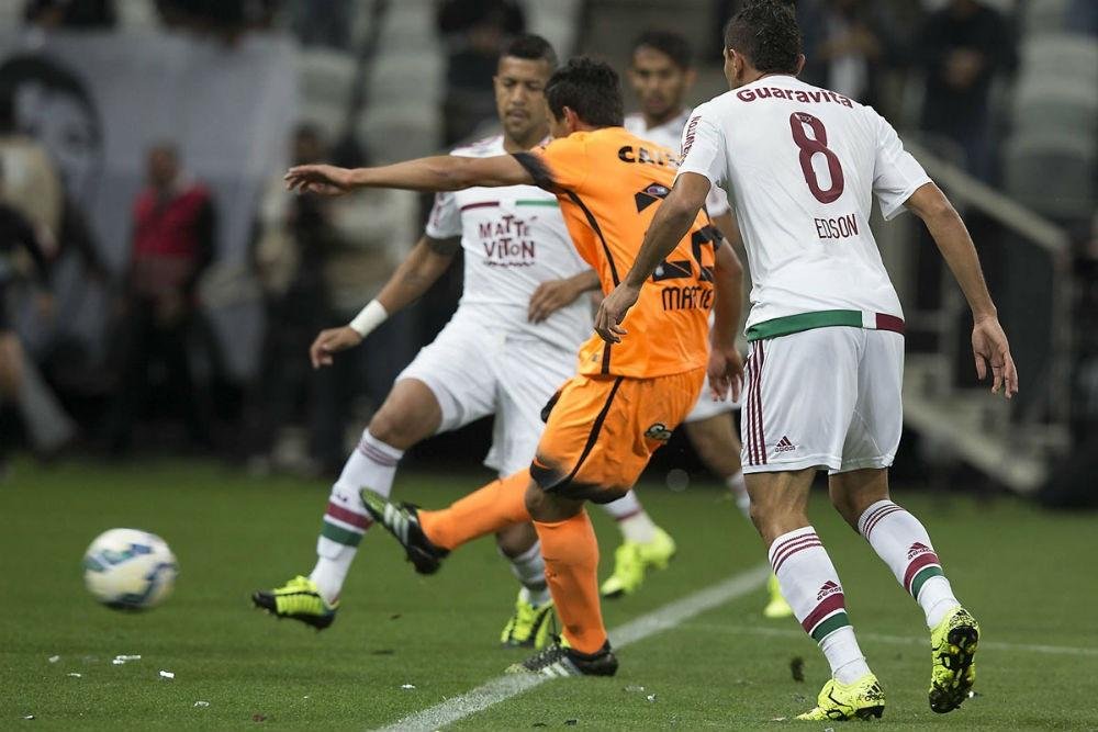 Corinthians comemorou a vit&oacute;ria por 2 a 0 sobre o Fluminense, nesta quarta-feira, no est&aacute;dio Itaquer&atilde;o