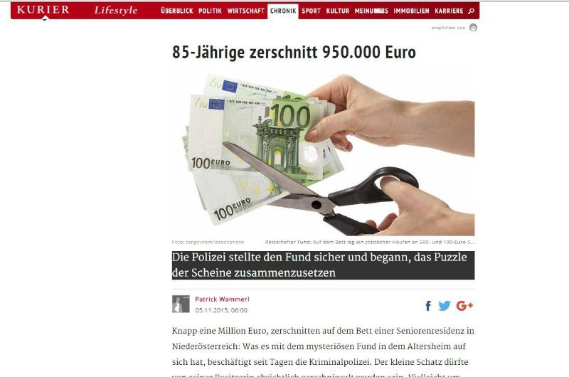 Banco Central da &Aacute;ustria afirmou ao jornal Kurier que est&aacute; disposto a substituir as c&eacute;dulas rasgadas