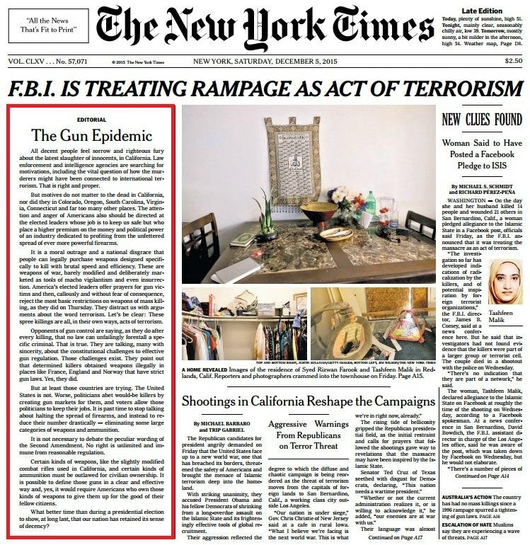 New York Times pede controle de armas em editorial na primeira p&aacute;gina