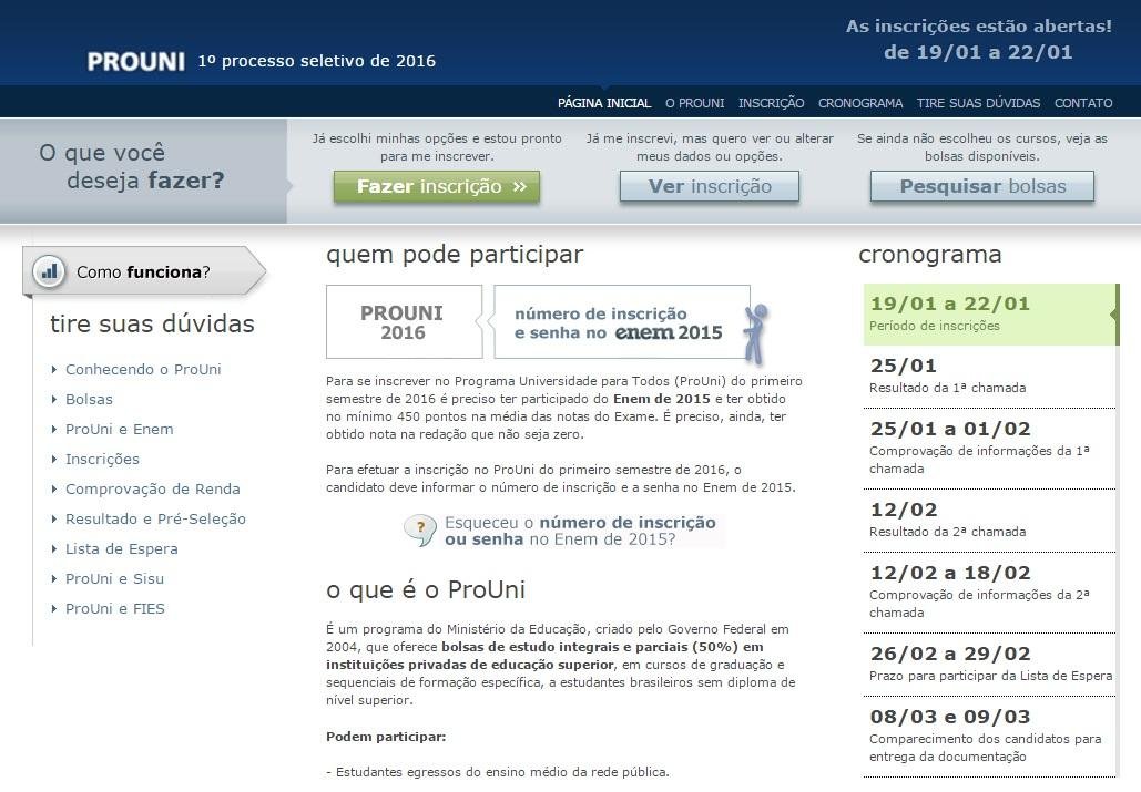 Est&atilde;o abertas as Inscri&ccedil;&otilde;es para o ProUni