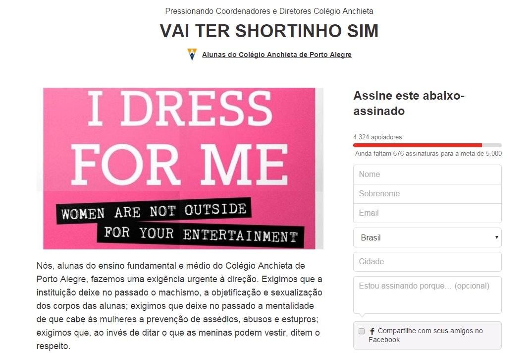 Alunas fazem abaixo-assinado contra a proibi&ccedil;&atilde;o de short no Col&eacute;gio Anchieta