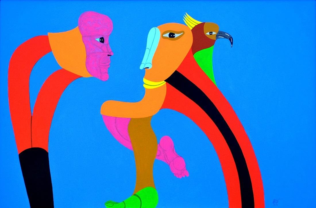 Um dos exemplares da mostra: pintura acr&iacute;lica sobre tela de Brito Velho