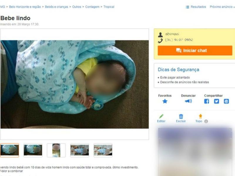 Pai &eacute; preso ap&oacute;s oferece filho de dez dias pela internet
