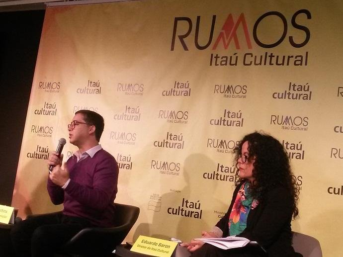 Eduardo Saron e Ana Sousa na cerim&ocirc;nia que revelou os projetos selecionados
