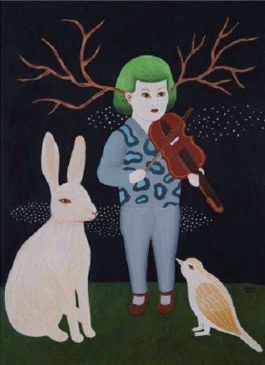 Pinturas em tinta acr&iacute;lica e desenhos em nanquim mostram as influ&ecirc;ncias folcl&oacute;ricas no trabalho da ilustradora