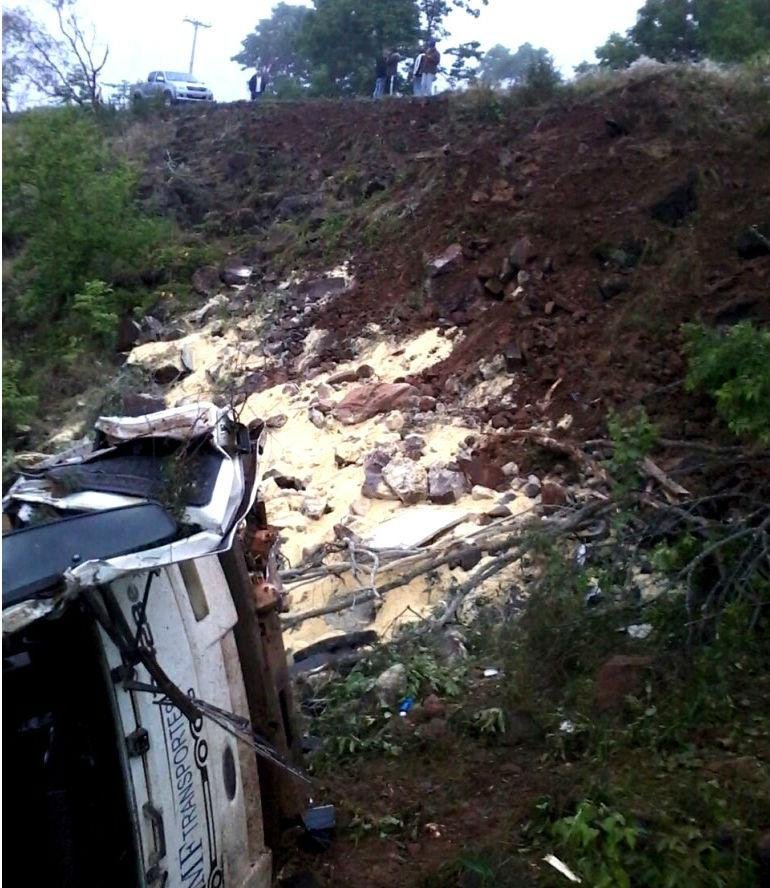 Ve&iacute;culo carregado de ra&ccedil;&atilde;o tombou e saiu da pista