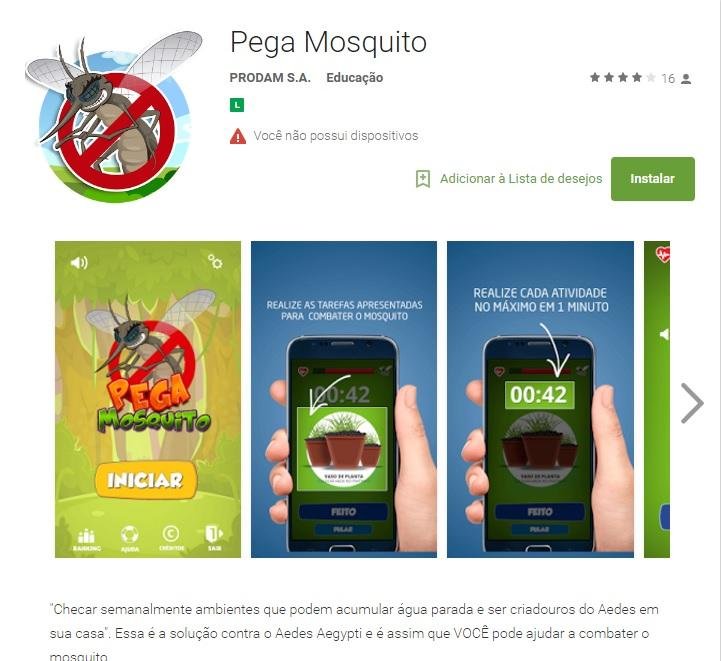 Aplicativo traz jogo interativo sobre como combater o Aedes aegypti