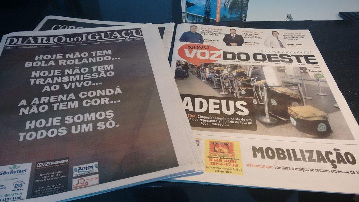 Jornais de Chapec&oacute; relatam trag&eacute;dia de time que vivia um sonho