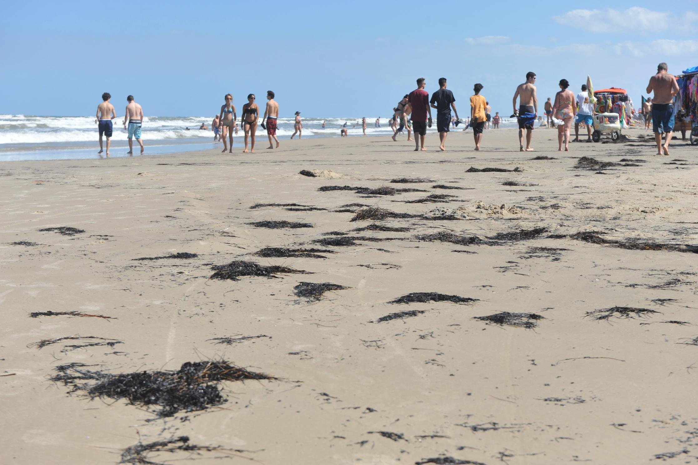 Fuligem acumulou na areia e tamb&eacute;m na &aacute;gua do Litoral Norte