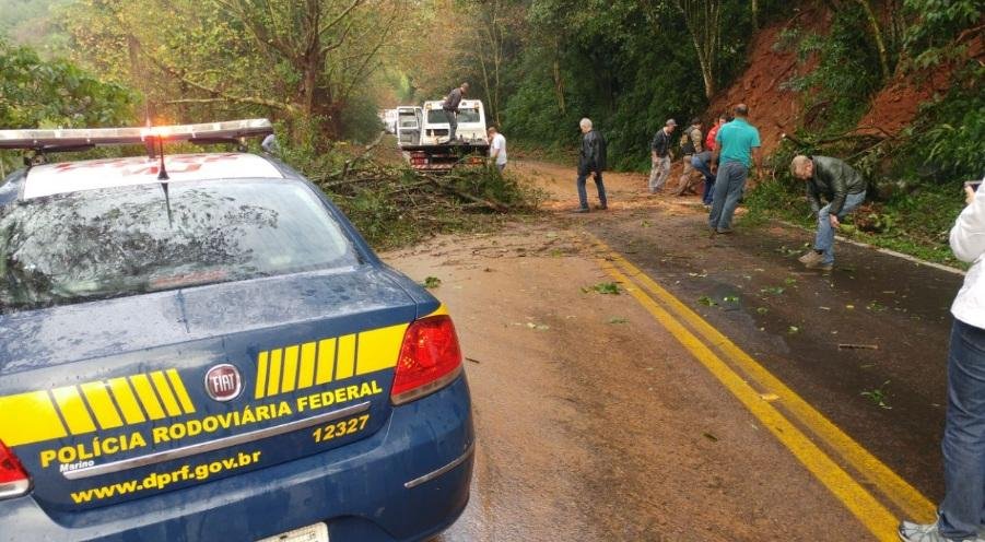 BR 116 fica em meia-pista ap&oacute;s queda de barreira em Nova Petr&oacute;polis 
