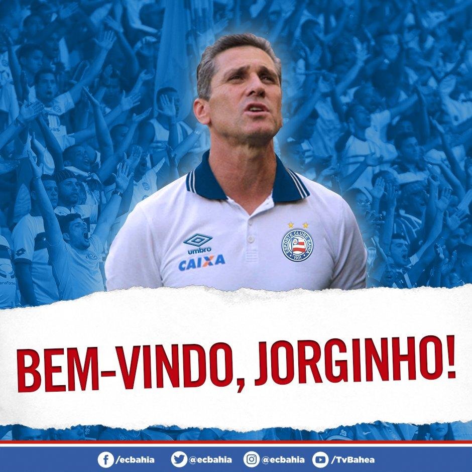 Jorginho foi confirmado como novo t&eacute;cnico do Bahia