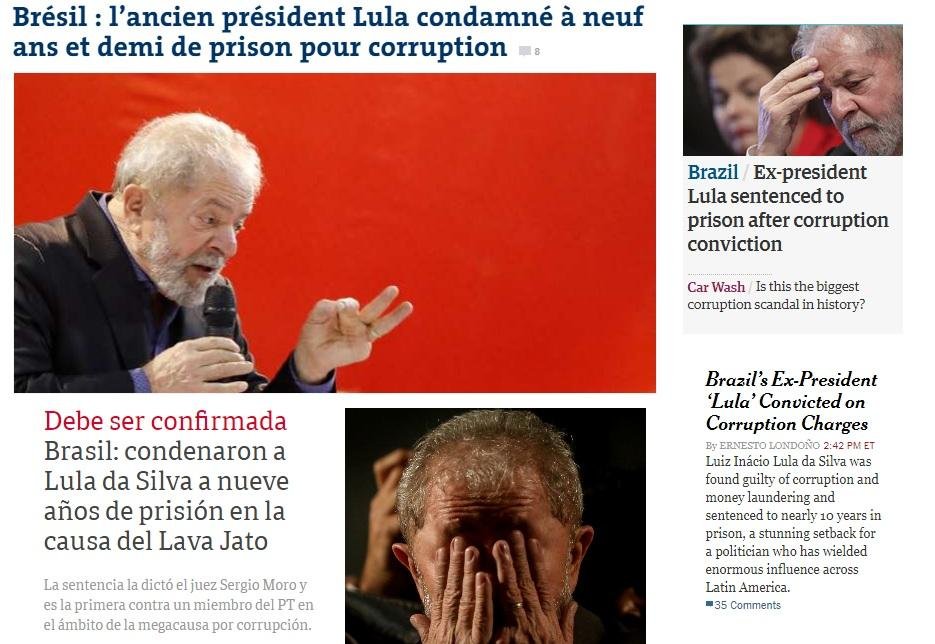 Imprensa internacional destaca condena&ccedil;&atilde;o do ex-presidente Lula