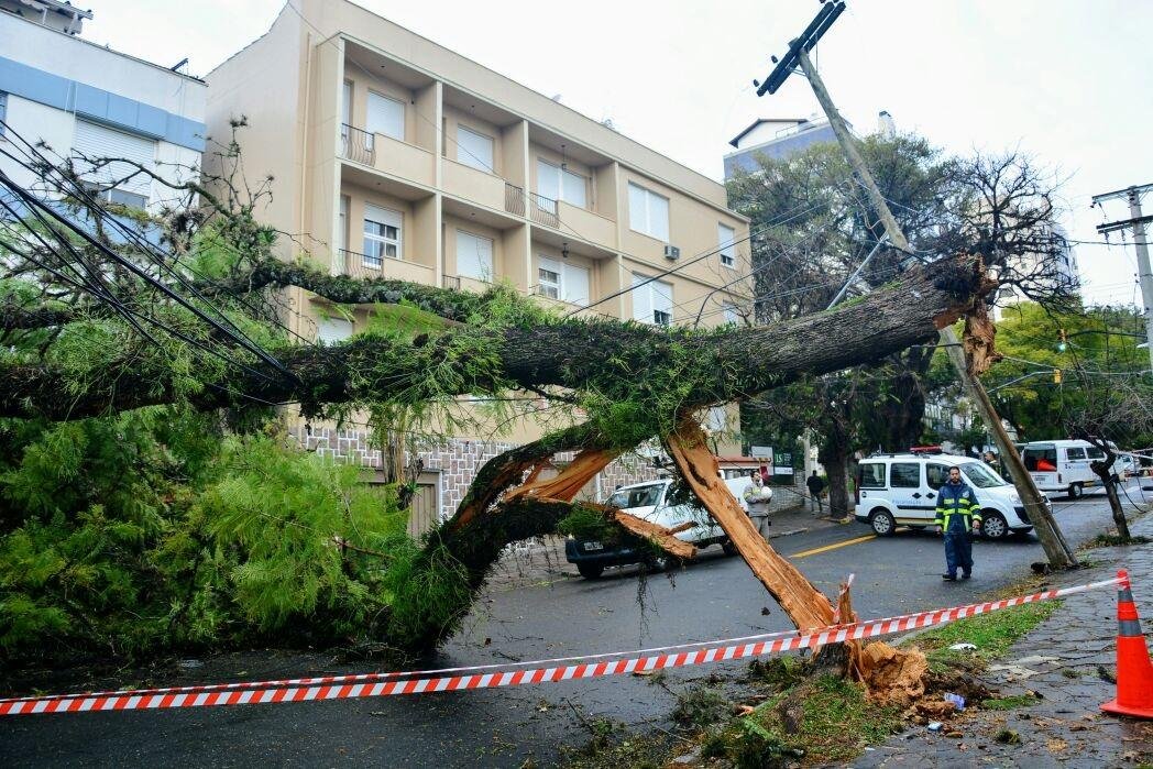 Vento forte gera transtornos no tr&acirc;nsito de Porto Alegre