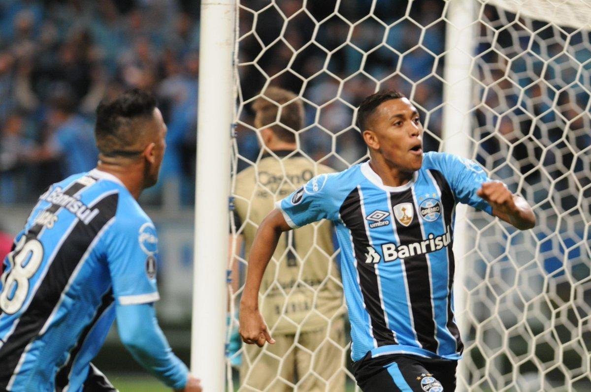 Pedro Rocha marcou os dois gols do Gr&ecirc;mio contra o Godoy Cruz