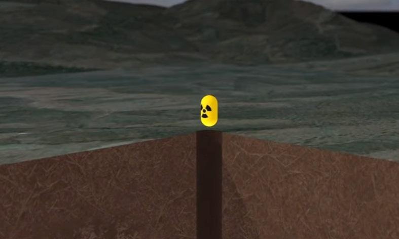 Dispositivo nuclear &eacute; montado e envolto por um container que &eacute; inserido na terra