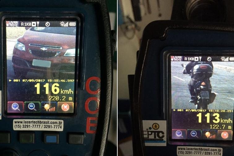 GM Onyx foi registrado a 116 km/h e motocicleta a 113 km/h na Assis Brasil