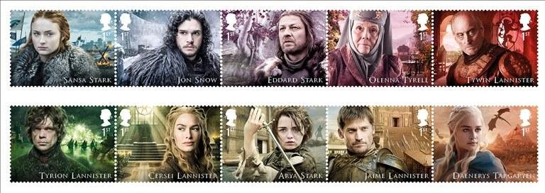 Selos trazem 10 protagonistas da s&eacute;rie, al&eacute;m dos Caminhantes Brancos, dos drag&otilde;es e do Trono de Ferro 