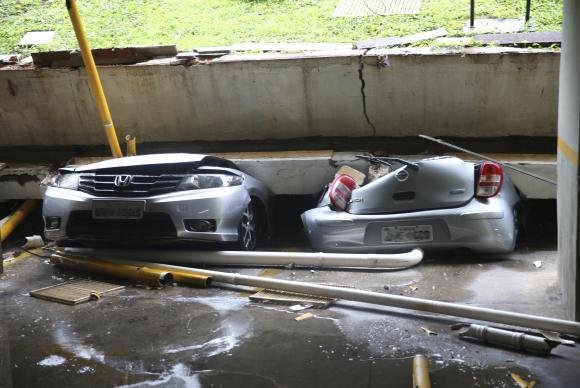 Teto da garagem subterr&acirc;nea de um pr&eacute;dio residencial da &aacute;rea central de Bras&iacute;lia desabou 