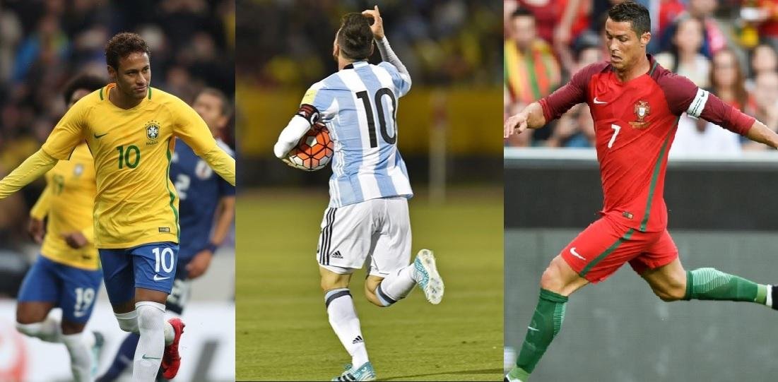 Neymar, Messi e CR7 t&ecirc;m advers&aacute;rios na disputa por protagonismo no Mundial