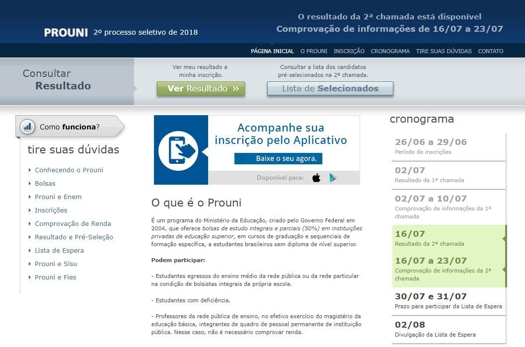 Lista pode ser conferida no site do ProUni