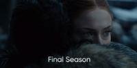 O vídeo mostra brevemente Jon Snow (Kit Harington) abraçando Sansa (Sophie Turner), na temporada final de Game of Thrones