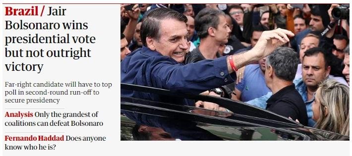 No Reino Unido, The Guardian destaca que haver&aacute; segundo turno
