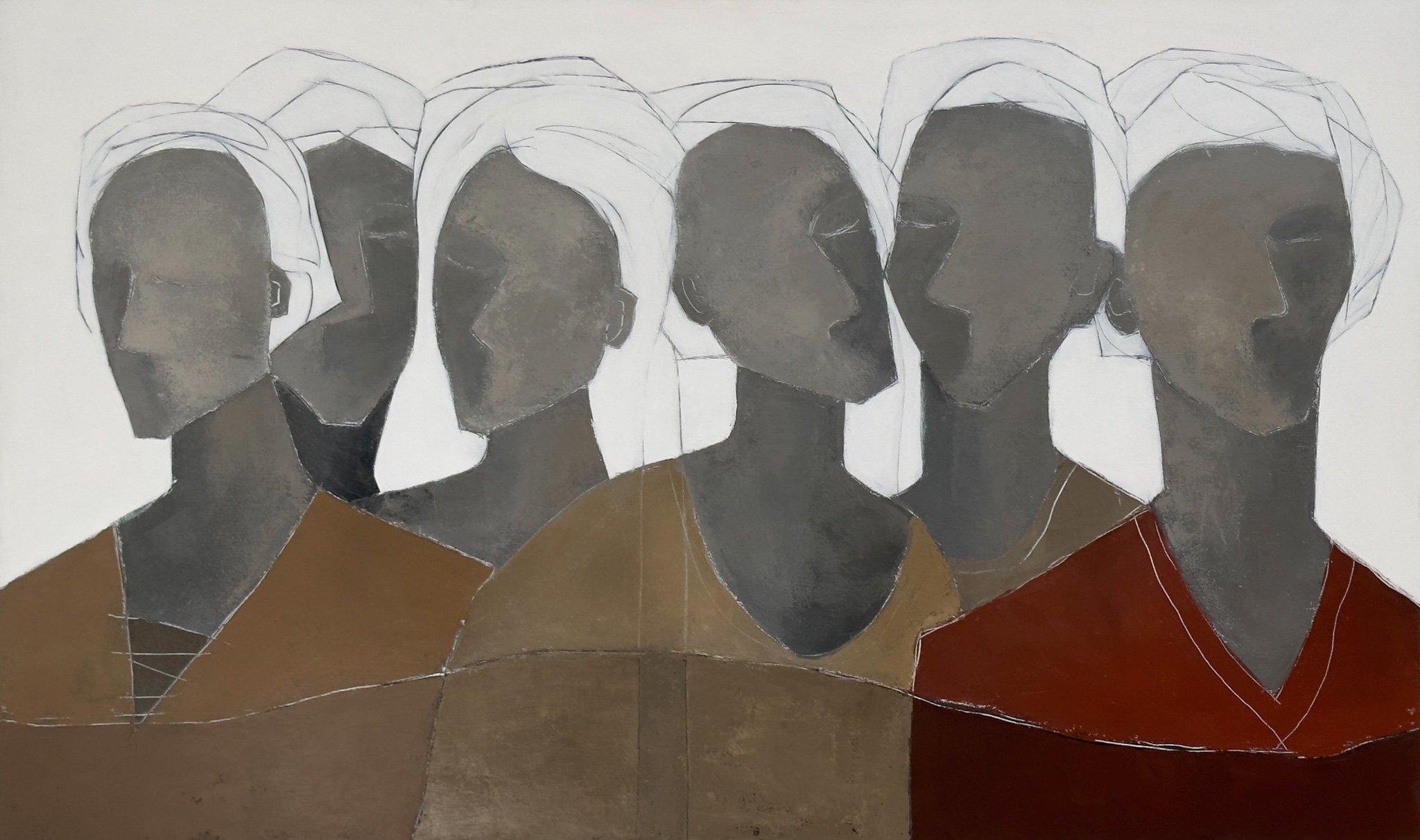 Detalhe da obra 'Persone #2', em acr&iacute;lica sobre tela, de Angela Ognibeni (2023)