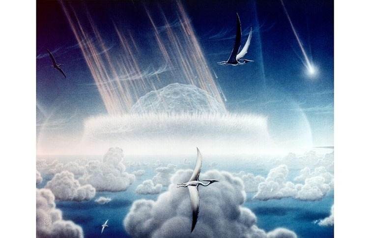 Ilustra&ccedil;&atilde;o mostra impacto de asteroide na pr&eacute;-hist&oacute;ria